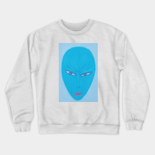 Aqua Unique Portrait Art Crewneck Sweatshirt by Unique Black White Colorful Abstract Art